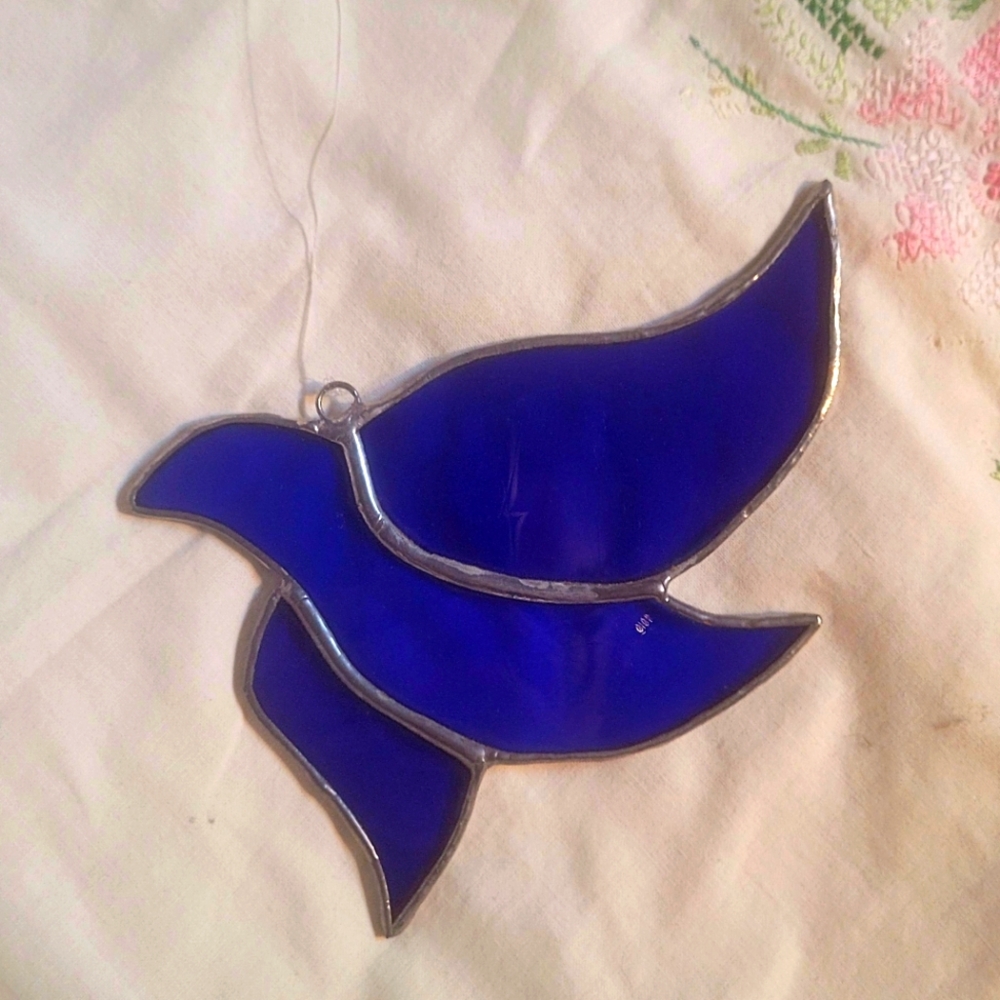 Hanging Stained Glass Cobalt Blue Bird